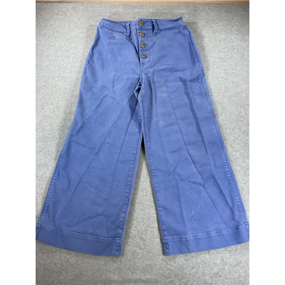 Madewell Wide Leg Crop Pants Blue Button Fly Cotton Canvas Trousers 28 2853